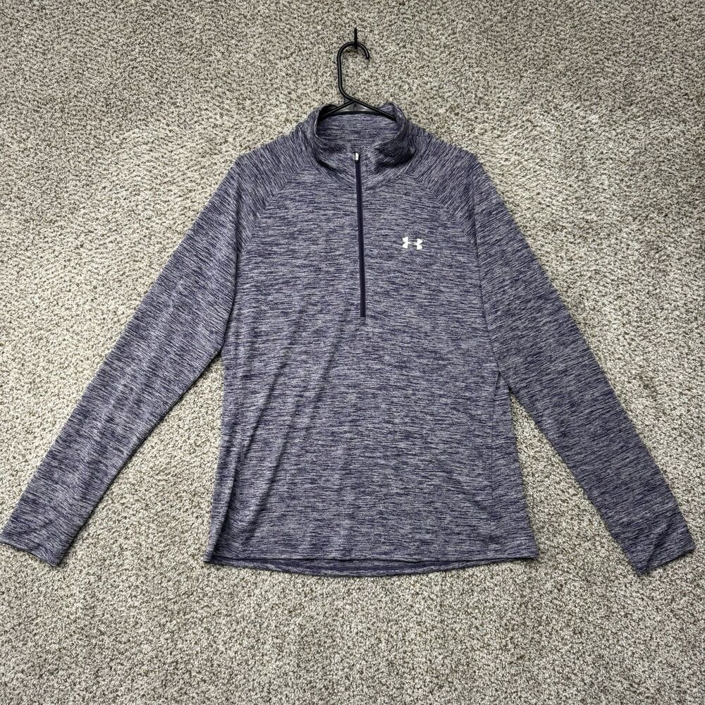 Under Armour 1/2 Zip Shirt Women's XL Heather Blue Performance Semi-Fitted Heat